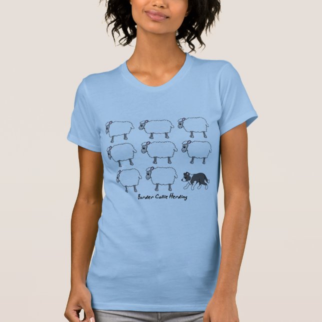 Border Collie Herding Sheep Ladies T-Shirt (Front)