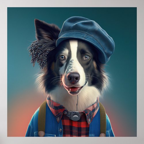 Border Collie Hipster Dog Poster