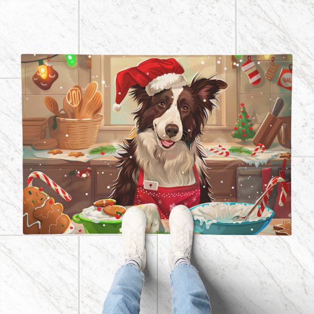 Border Collie Holiday Baking: Festive Christmas Doormat (Indoor)