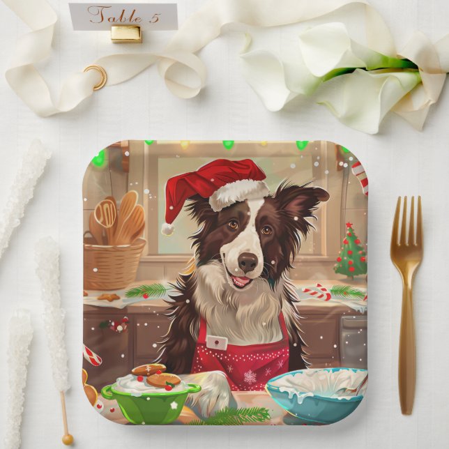 Border Collie Holiday Baking: Festive Christmas Paper Plates (Wedding)