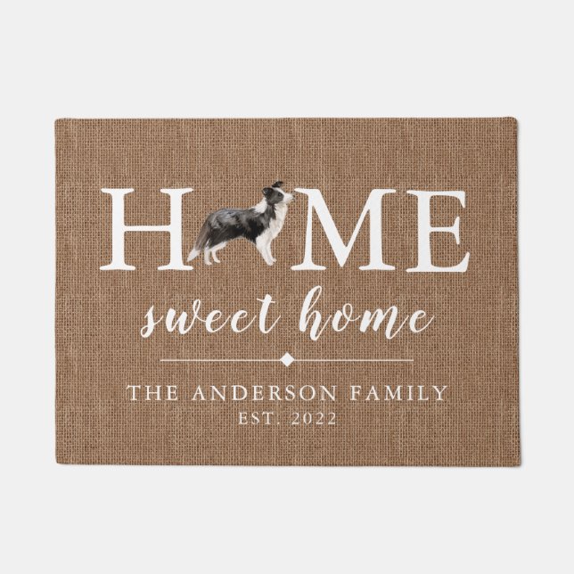 Border Collie Home Sweet Home Personalized Doormat (Front)