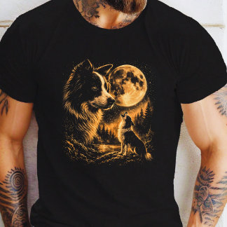 Border Collie Howling to The Moon Vintage 90s  T-Shirt