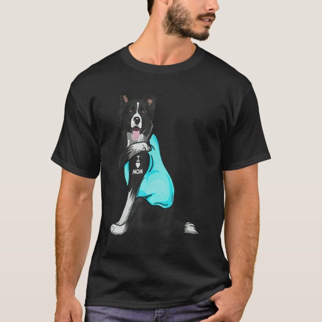 Border collie I Love Mom Tattoo Apparel Dog Mom T-Shirt (Front)