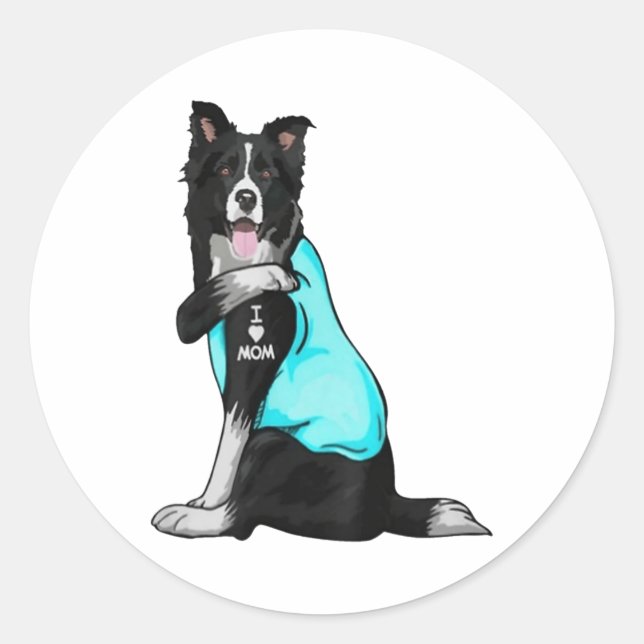 Border Collie I Love Mom Tattoo Dog Lover _1  Classic Round Sticker (Front)