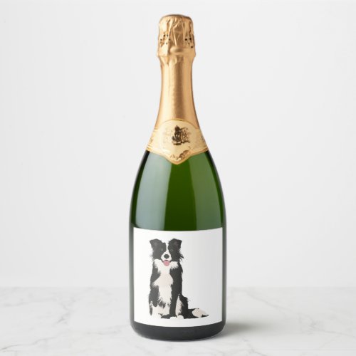 Border Collie Illustration Sparkling Wine Label