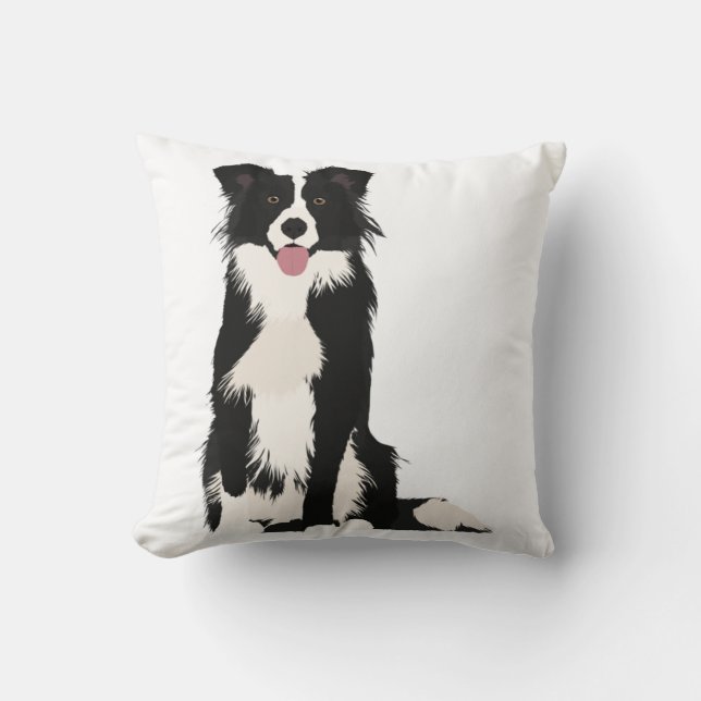 Border Collie Illustration! Throw Pillow (Front)