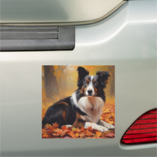 Border Collie in Autumn Leaves Fall Inspire Car Magnet