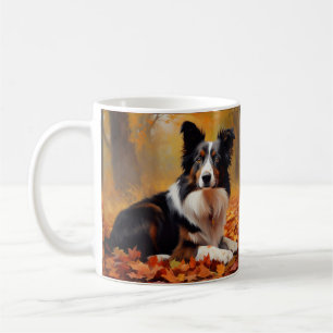 Border Collie  in Autumn Leaves Fall Inspire  Coffee Mug