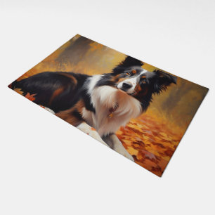 Border Collie  in Autumn Leaves Fall Inspire  Doormat