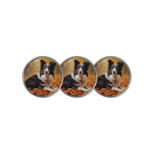 Border Collie in Autumn Leaves Fall Inspire Golf Ball Marker