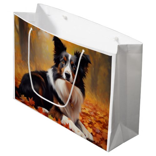 Border Collie  in Autumn Leaves Fall Inspire  Large Gift Bag