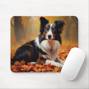 Border Collie  in Autumn Leaves Fall Inspire  Mouse Pad