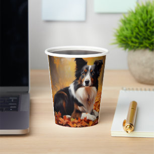Border Collie  in Autumn Leaves Fall Inspire  Paper Cups