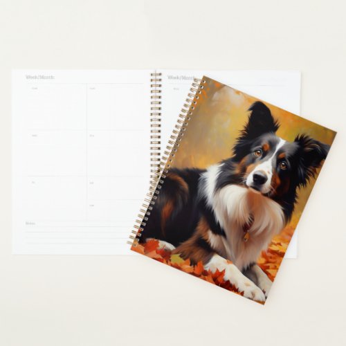 Border Collie  in Autumn Leaves Fall Inspire  Planner