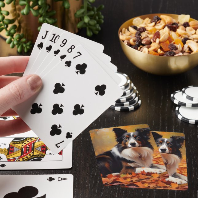 Border Collie  in Autumn Leaves Fall Inspire  Poker Cards (In Situ)