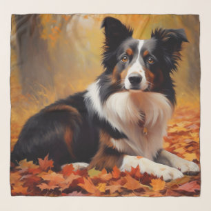Border Collie in Autumn Leaves Fall Inspire Scarf