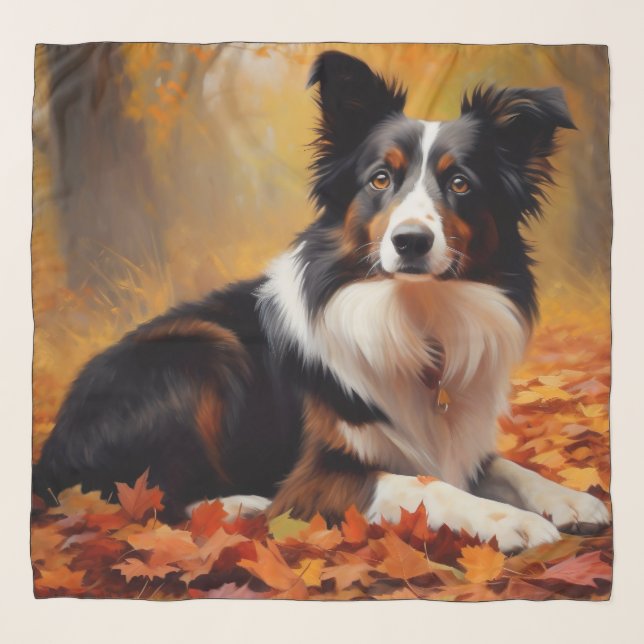 Border Collie  in Autumn Leaves Fall Inspire  Scarf (Front)
