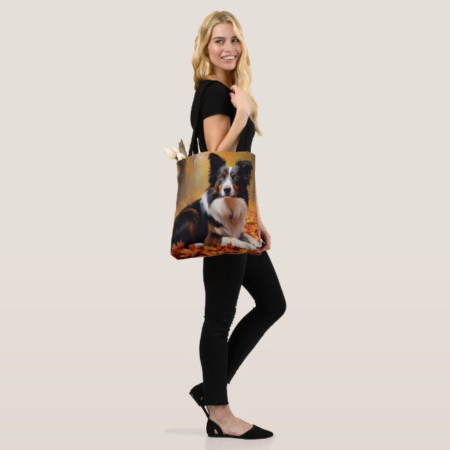Border Collie  in Autumn Leaves Fall Inspire  Tote Bag (On Model)