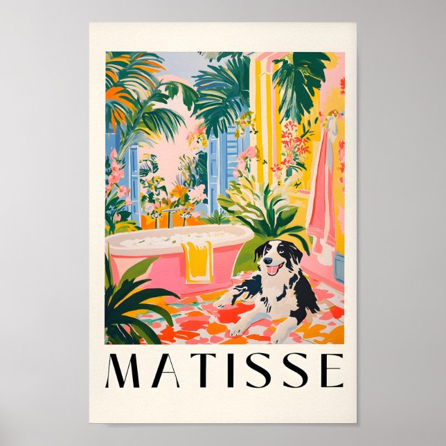 Border Collie In Bathroom Art Print, Matisse Wall  Poster (Front)