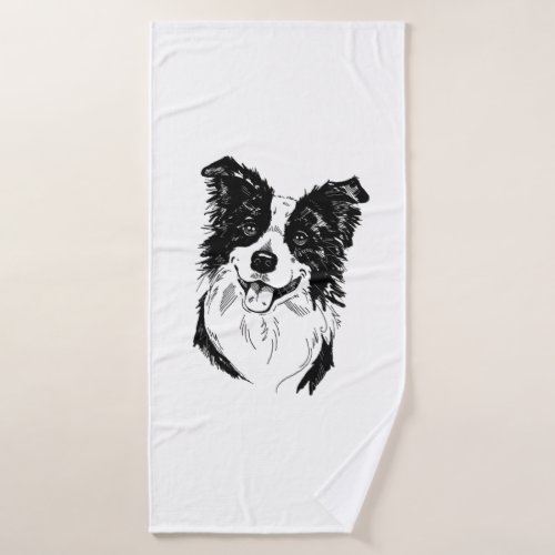 Border Collie in Black and White   Bath Towel
