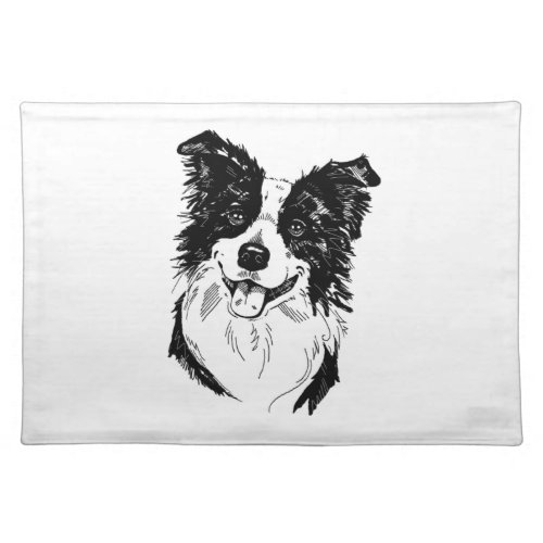 Border Collie in Black and White   Cloth Placemat
