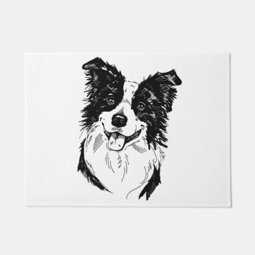 Border Collie in Black and White   Doormat