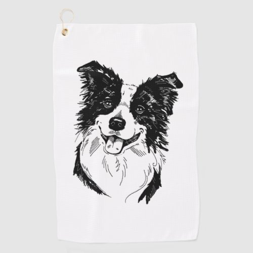 Border Collie in Black and White   Golf Towel