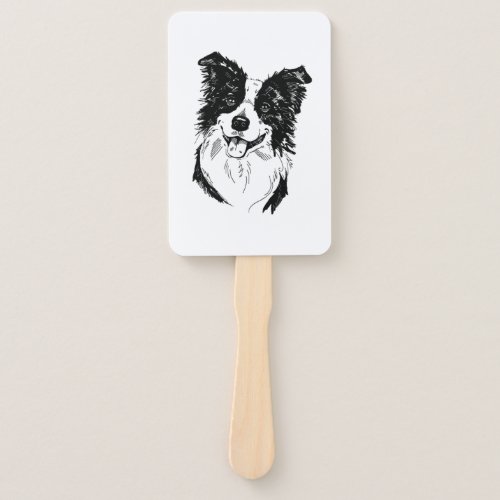 Border Collie in Black and White   Hand Fan