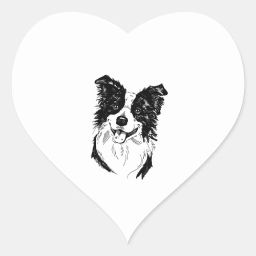 Border Collie in Black and White   Heart Sticker