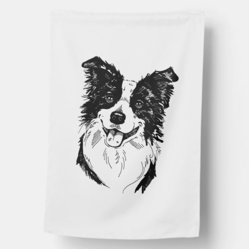 Border Collie in Black and White   House Flag