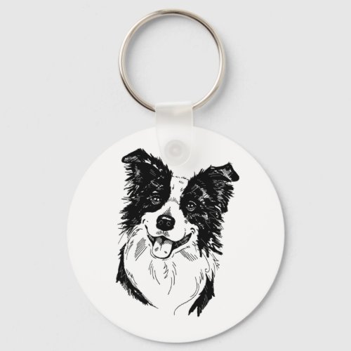 Border Collie in Black and White   Keychain