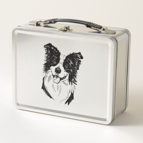 Border Collie in Black and White   Metal Lunch Box