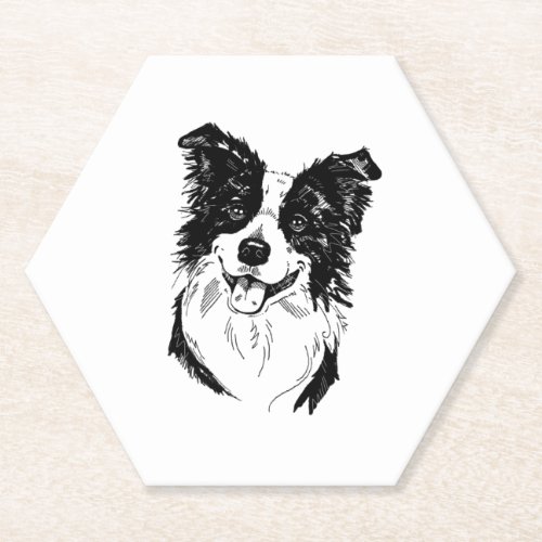 Border Collie in Black and White   Paper Coaster