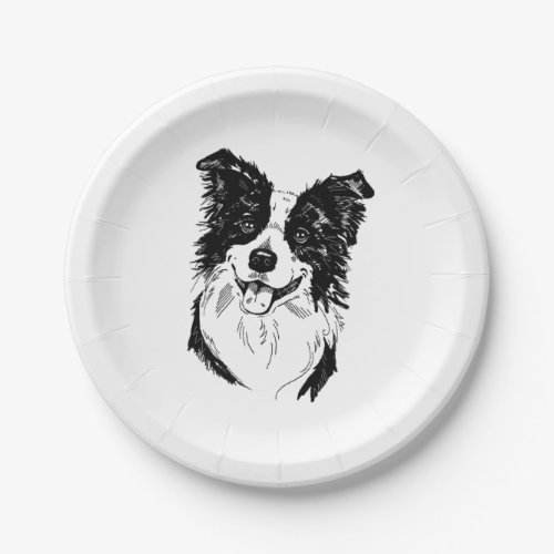 Border Collie in Black and White   Paper Plates