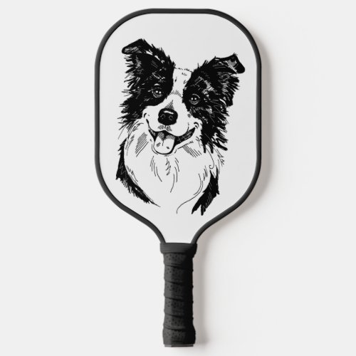 Border Collie in Black and White   Pickleball Paddle