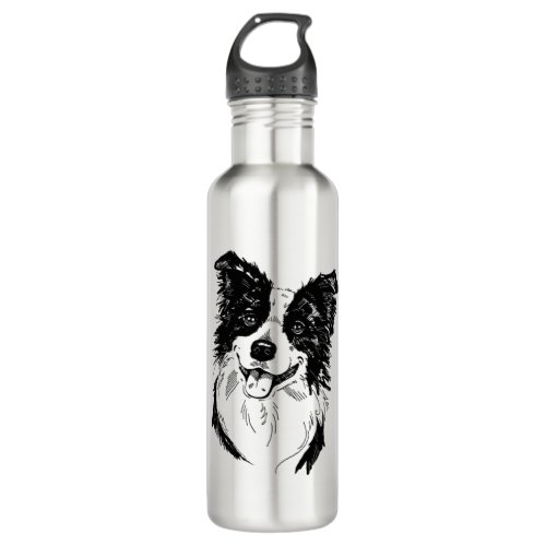 Border Collie in Black and White   Stainless Steel Water Bottle