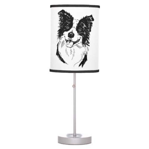 Border Collie in Black and White   Table Lamp