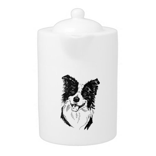 Border Collie in Black and White   Teapot
