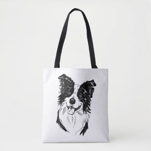 Border Collie in Black and White   Tote Bag