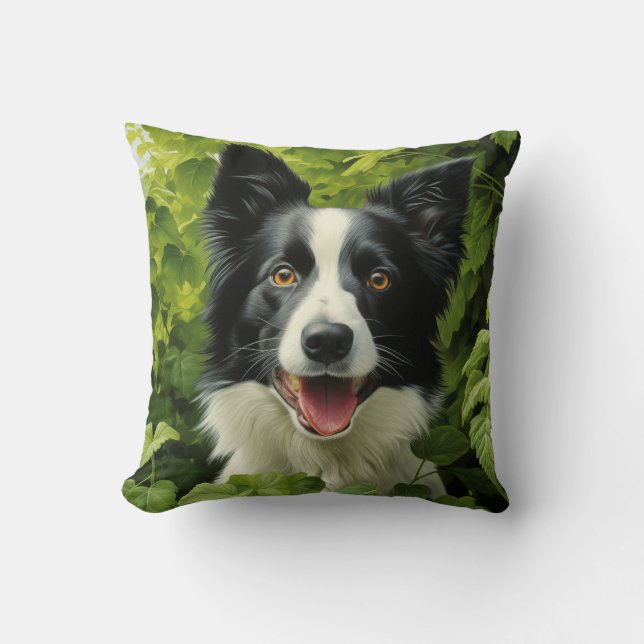 Border Collie in green Throw Pillow (Front)