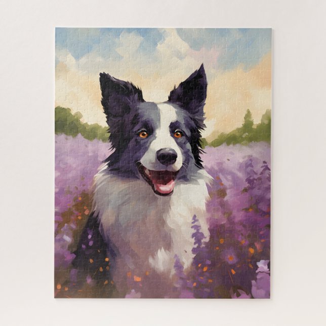 Border Collie in Lavender field Jigsaw Puzzle (Vertical)