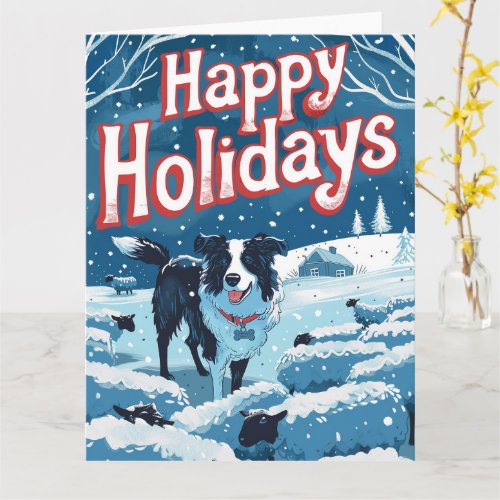 Border Collie in Snow Christmas Card