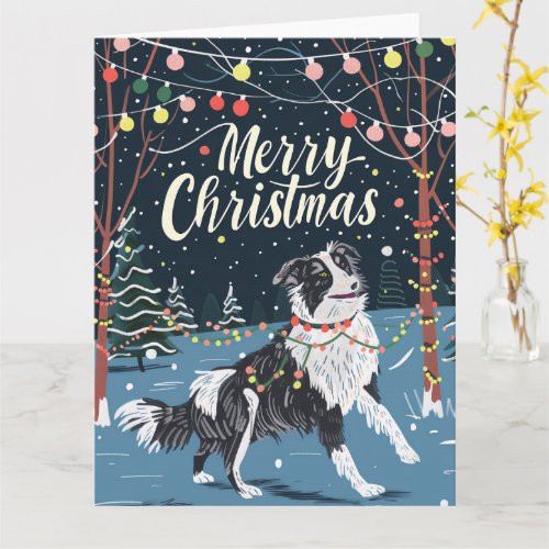 Border Collie in Snow Christmas Card