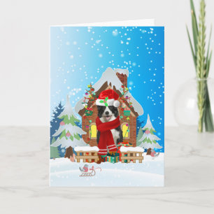 Border Collie in snow with Christmas gifts Card