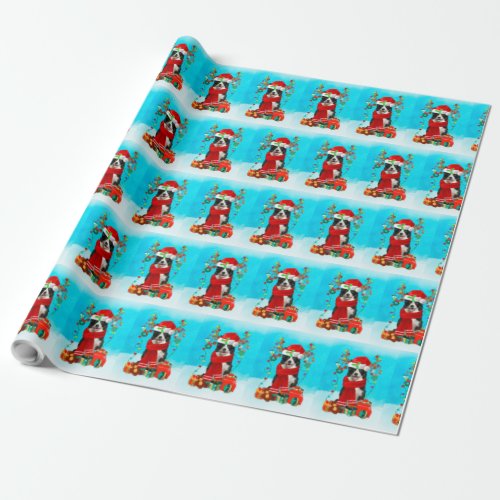 Border Collie in snow with Christmas gifts Wrapping Paper