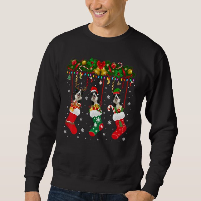 Border Collie In Sock Xmas Reindeer Santa Elf Dog Sweatshirt (Front)
