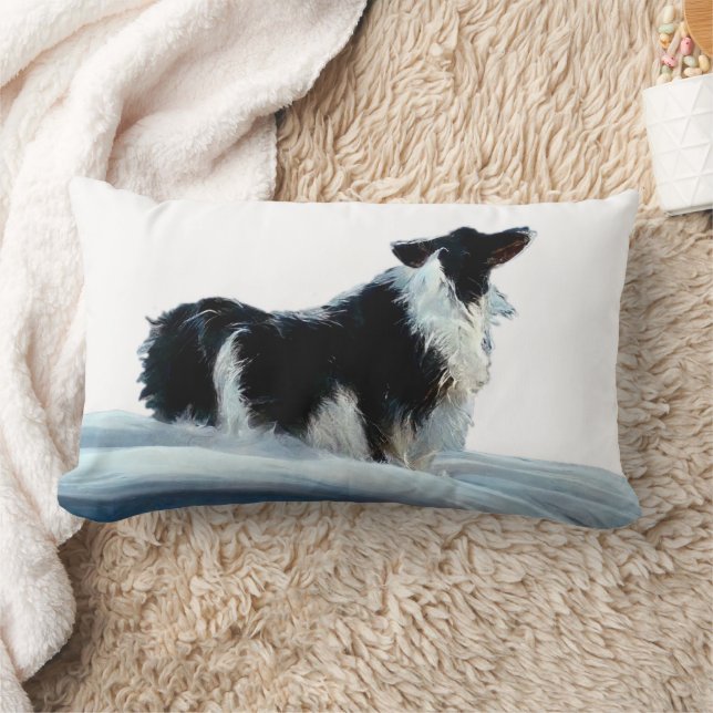 Border Collie in Winter Snow Artistic Lumbar Pillow (Blanket)
