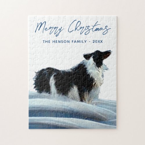 Border Collie in Winter Snow Christmas Holiday Jigsaw Puzzle