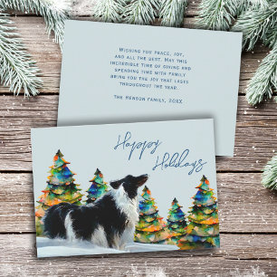 Border Collie in Winter Snow Christmas Tree Holiday Card