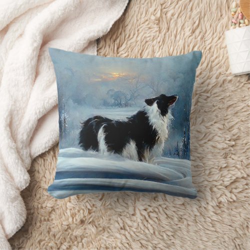 Border Collie in Winter Snow Dog Pet Throw Pillow